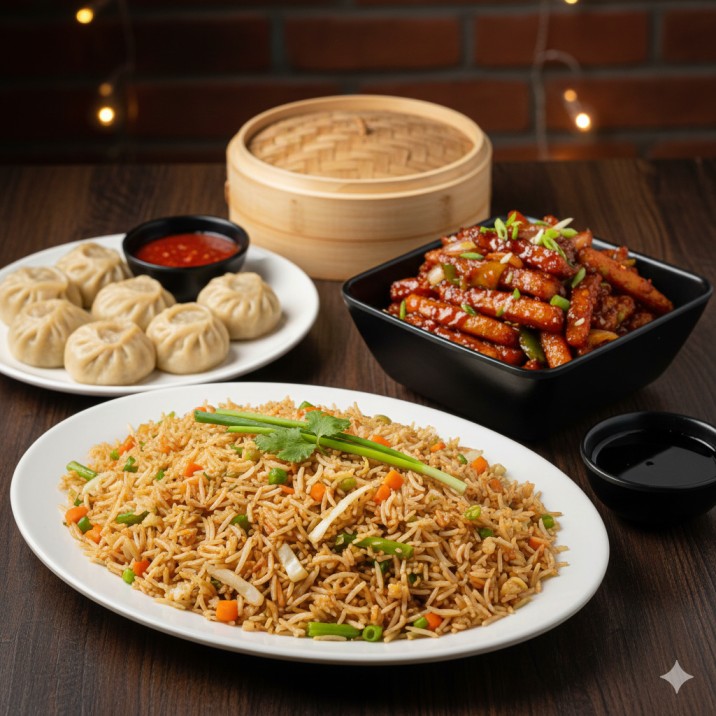 Veg Fried Rice and Chilli Potato and Veg Momo